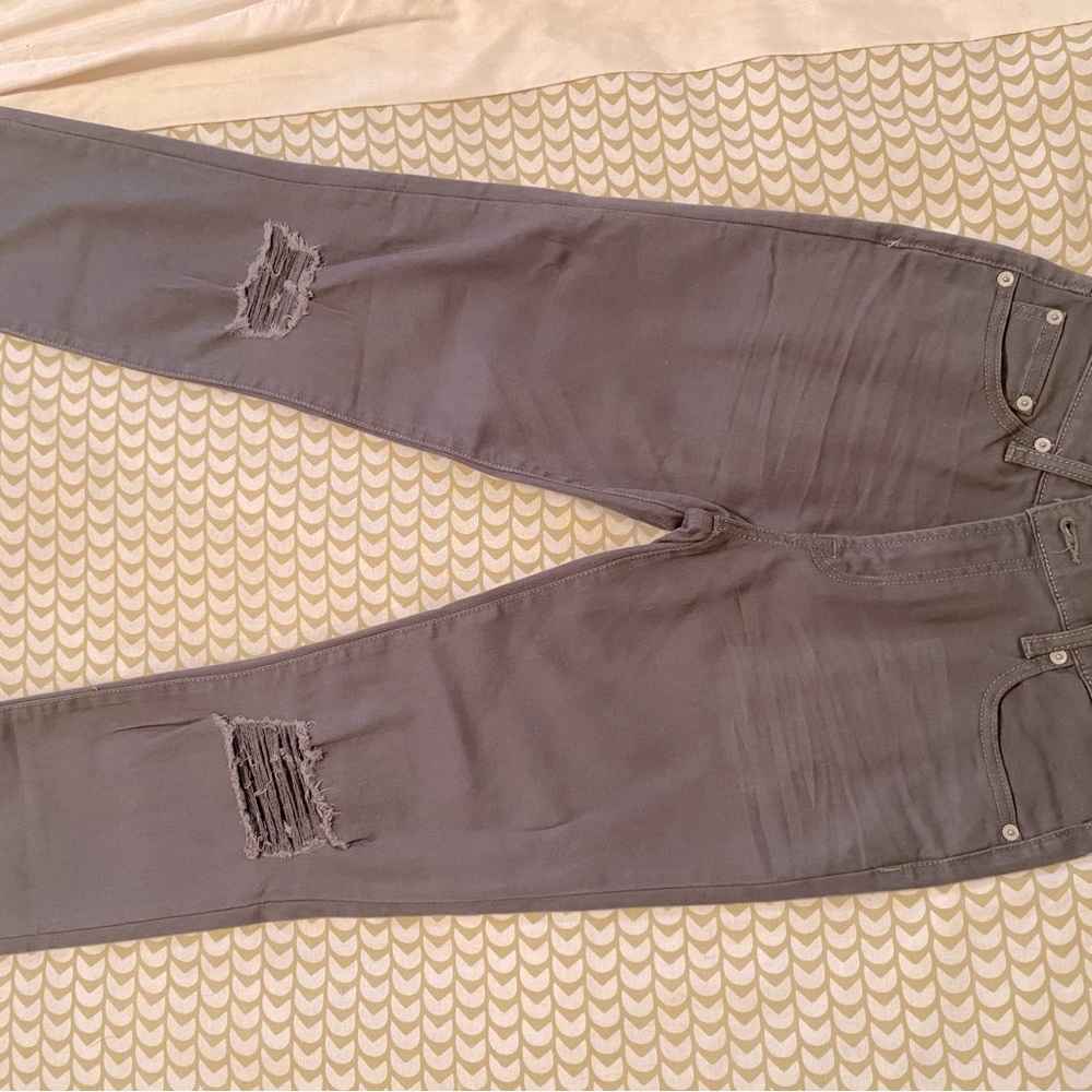 Khaki green Gap girlfriend cuffed distressed jeans size 24